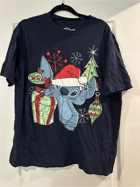 Disney Stitch Holiday Graphic Tee - Navy with Red & Green Accents